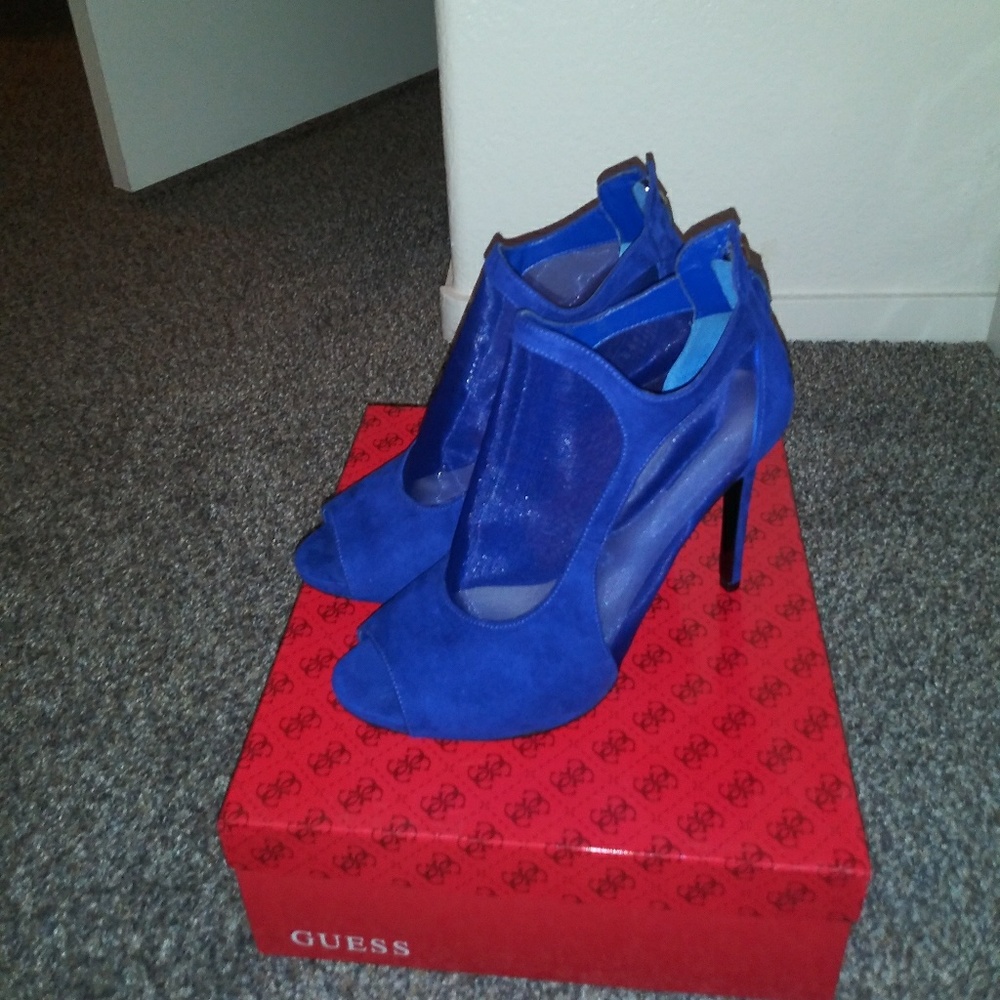 Blue suede heels